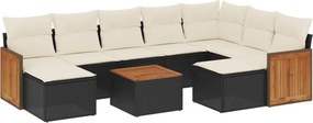 vidaXL Set canapele de grădină cu perne, 10 piese, negru, poliratan