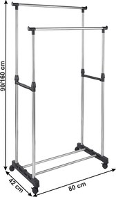 Cuier mobil cu două rânduri, argintiu, TEMIS