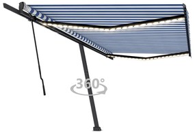 vidaXL Copertină retractabilă manual cu LED, albastru&amp;alb, 500x300 cm