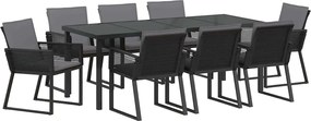vidaXL Set de masă pentru grădină 9 pcs Negru