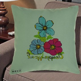 Perna Decorativa Trei Flori Grafice Pop Art, 40x40 cm, Verde, Husa Detasabila, Perna Inclusa, BEKZ®