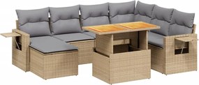 vidaXL Set canapele de grădină, 8 piese, cu perne, bej, poliratan