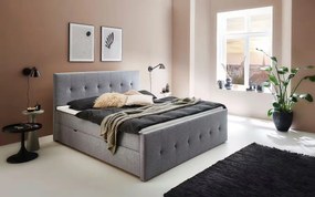 Boxspring 180x200 cm, cu lada de depozitare, 2 saltele și topper, material țesătură, culoare gri deschis