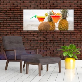 Tablou cu ananas și pahare pe plajă (120x50 cm)
