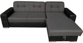 Coltar extensibil Zenton, 3 locuri, material textil/piele ecologica, gri/negru, lada depozitare, reversibil