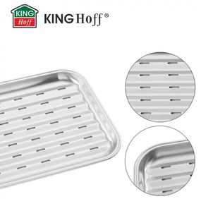 Tava pentru gratar Kinghoff KH 1916, 34.2x24.5 cm, Otel inoxidabil, Perforata, Inox