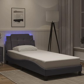 3214071 vidaXL Cadru de pat cu lumini LED, gri, 80x200 cm, piele ecologică