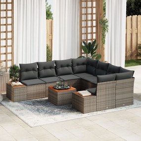 vidaXL Set de canapea de grădină cu 9 piese și perne gri din rattan poly acacia