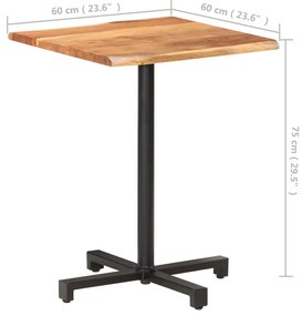 Masa de bistro, muchii naturale, 60x60x75 cm, lemn masiv acacia 1, 60 x 60 x 75 cm, lemn de acacia cu margini organice