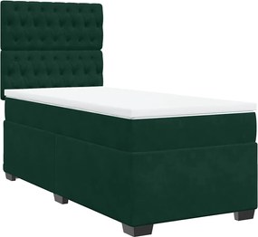 vidaXL Pat box spring cu saltea, verde închis, 100x200 cm, catifea