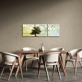 Tablou - cu multe păsări pictate (cu ceas) (90x30 cm)