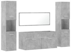 3308539 vidaXL Set mobilier de baie, 4 piese, gri beton, lemn compozit