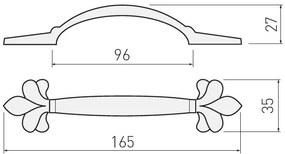 Maner model ROYAL 3, 96 mm, finisaj alb/auriu