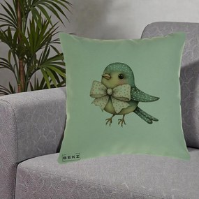 Perna Decorativa Pasare Teal cu Fundita cu Buline, 40x40 cm, Verde, Husa Detasabila, Perna Inclusa, BEKZ®