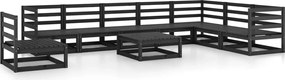 vidaXL Set mobilier de grădină, 9 piese, negru, lemn masiv de pin