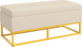 HOMCOM Bancă de Depozitare Rectangulară cu Șezut Căptușit și Picioare din Oțel, 110x44x49 cm, Bej | Aosom Romania