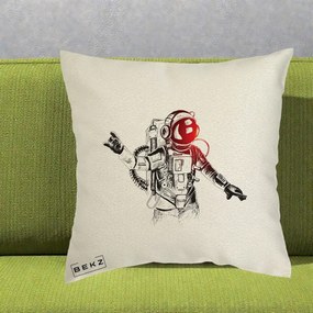 Perna Decorativa Astronaut Rock Sketching, 40x40 cm, Ecru, Husa Detasabila, Perna Inclusa, BEKZ®