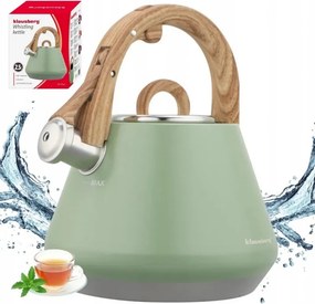 Ceainic cu fluier Klausberg KB 9062, 2,5 l, Otel inoxidabil, Maner care nu se incalzeste, Toate plitele inclusiv inductie, Verde