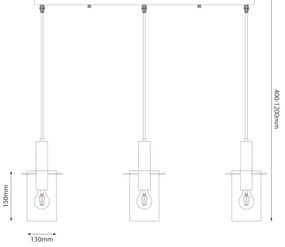 Lustră pe cablu ARCADIA 3xE27/60W/230V auriu/fumuriu