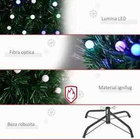 Brad de Craciun Artificial cu Lumini LED si Fibra Optica, brad verde cu Baza din Metal, decoratiune de Craciun, Verde HOMCOM | Aosom Romania