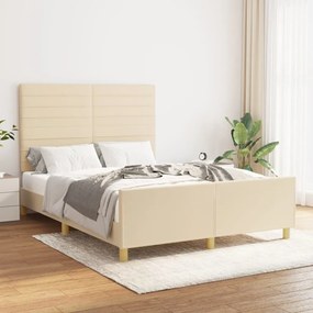 Cadru de pat cu tablie, crem, 140x190 cm, textil Crem, 140 x 190 cm, Benzi orizontale