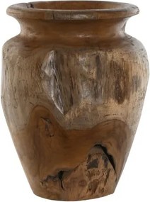 Vază decorativă, stil natural rustic, culoare natur, din lemn de tec, „Teak”