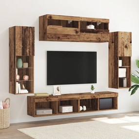 vidaXL Set de 8 Unități TV de Perete cu LED Lemn Vechi din Lemn Prelucrat