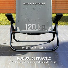 Outsunny Set de 2 Scaune de Camping Portabile, Plajă Pliabile, Spătar Reglabil, Gri Deschis. | Aosom Romania