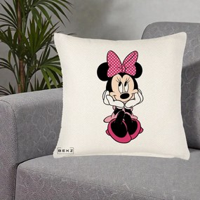 Perna Personalizata Minnie Mouse cu Fundita, 40x40 cm, Crem Reliefat, Husa Detasabila, Perna Inclusa, BEKZ®