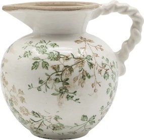 Carafă din ceramică albă antichizată, pictată manual, cu decor floral-vegetal, 18,5x20,5 cm, „Grasse"