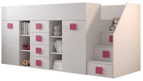 Pat multifuncțional 90 cm Toreno 3 (Alb + alb lucios + mânere roz lucios) (D). 1083334