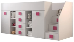 Pat multifuncțional 90 cm Toreno 3 (Alb + alb lucios + mânere roz lucios) (D). 1083334