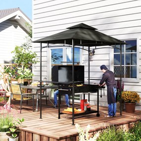 Outsunny Pavilion de grătar cu LED 240 x 150 x 258 cm rezistent la apă, ignifug, pavilion de grătar cu acoperiș dublu | Aosom Romania