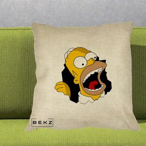 Perna Personalizata Homer Simpson Surpriza, 40x40 cm, Crem, Husa Detasabila, Perna Inclusa, BEKZ®