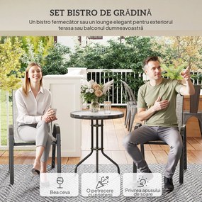 Outsunny Set Mobilier de Grădină din 3 Piese cu Scaune Suprapozabile și Masă din Sticlă, 54x71x93 cm, Gri Închis | Aosom Romania