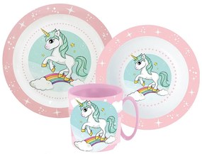 Unicorn Range set de veselă, set micro din plastic cu cană 350 ml