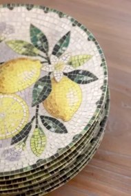 Tavă pentru servire din ceramică cu model mozaic și motiv lămâi, H2,5/D21 cm, melon &amp; verde, „Chartres”