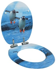 vidaXL Capac WC cu închidere silențioasă, MDF, model pinguini
