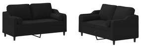 3201822 vidaXL Set de canapele cu perne, 2 piese, negru, material textil