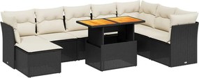 vidaXL Set mobilier de grădină cu perne, 9 piese, negru, poliratan