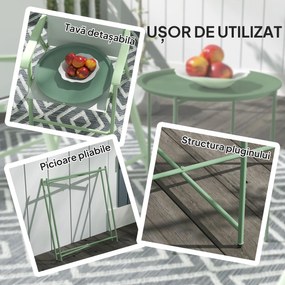Outsunny Masă de grădină cu tavă detașabilă și picioare pliabile din oțel, Ø46x50 cm, verde | Aosom Romania
