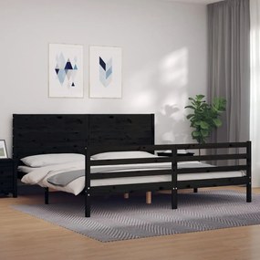 3194660 vidaXL Cadru pat cu tăblie 200x200 cm, negru, lemn masiv