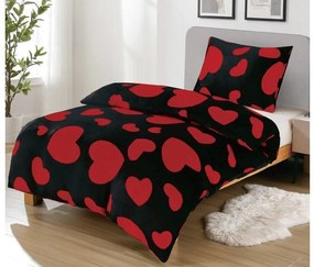 Lenjerie cocolino HEART RED negru Dimensiune lenjerie de pat: 70 x 90 cm | 140 x 200 cm