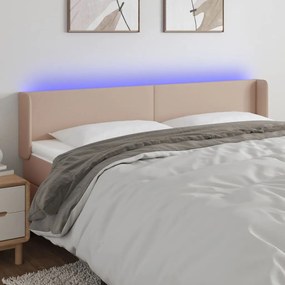 3123063 vidaXL Tăblie de pat cu LED cappuccino 183x16x78/88 cm piele ecologică