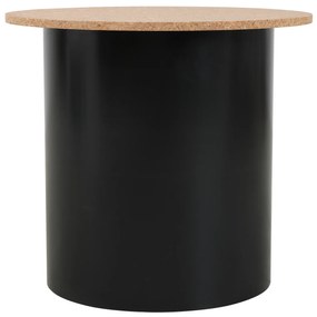 Set de 2 masute laterale rotunde din MDF si pluta cu picioare din pin negru