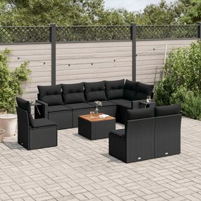 3256930 vidaXL Set mobilier de grădină cu perne, 9 piese, negru, poliratan