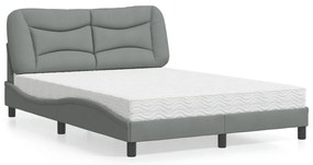 vidaXL Pat cu saltea, gri deschis, 140x190 cm, textil