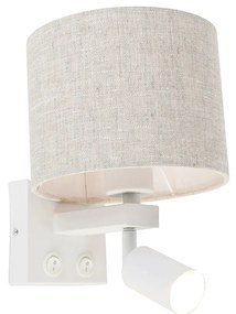 Aplică albă cu lampă de citit și abajur gri deschis 18 cm - Brescia