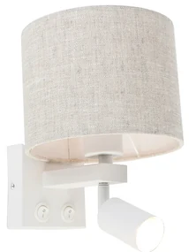 Aplică albă cu lampă de citit și abajur gri deschis 18 cm - Brescia