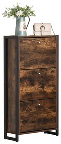 Mobilier Suport de Pantofi Economisire Spatiu Stil Industrial pentru 12 Perechi, Lemn si Metal, 60x24x115cm Maro si Negru HOMCOM | Aosom RO